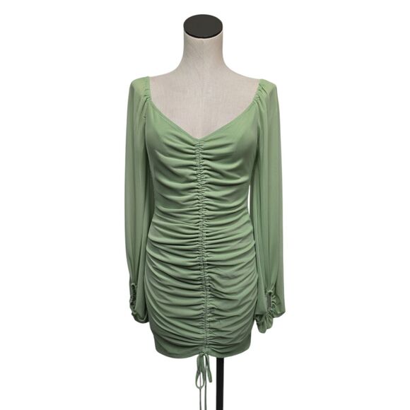NWT Hello Molly Women’s Green Ruched Balloon Sleeve Bodycon Dress Size‎ Large - Picture 2 of 13